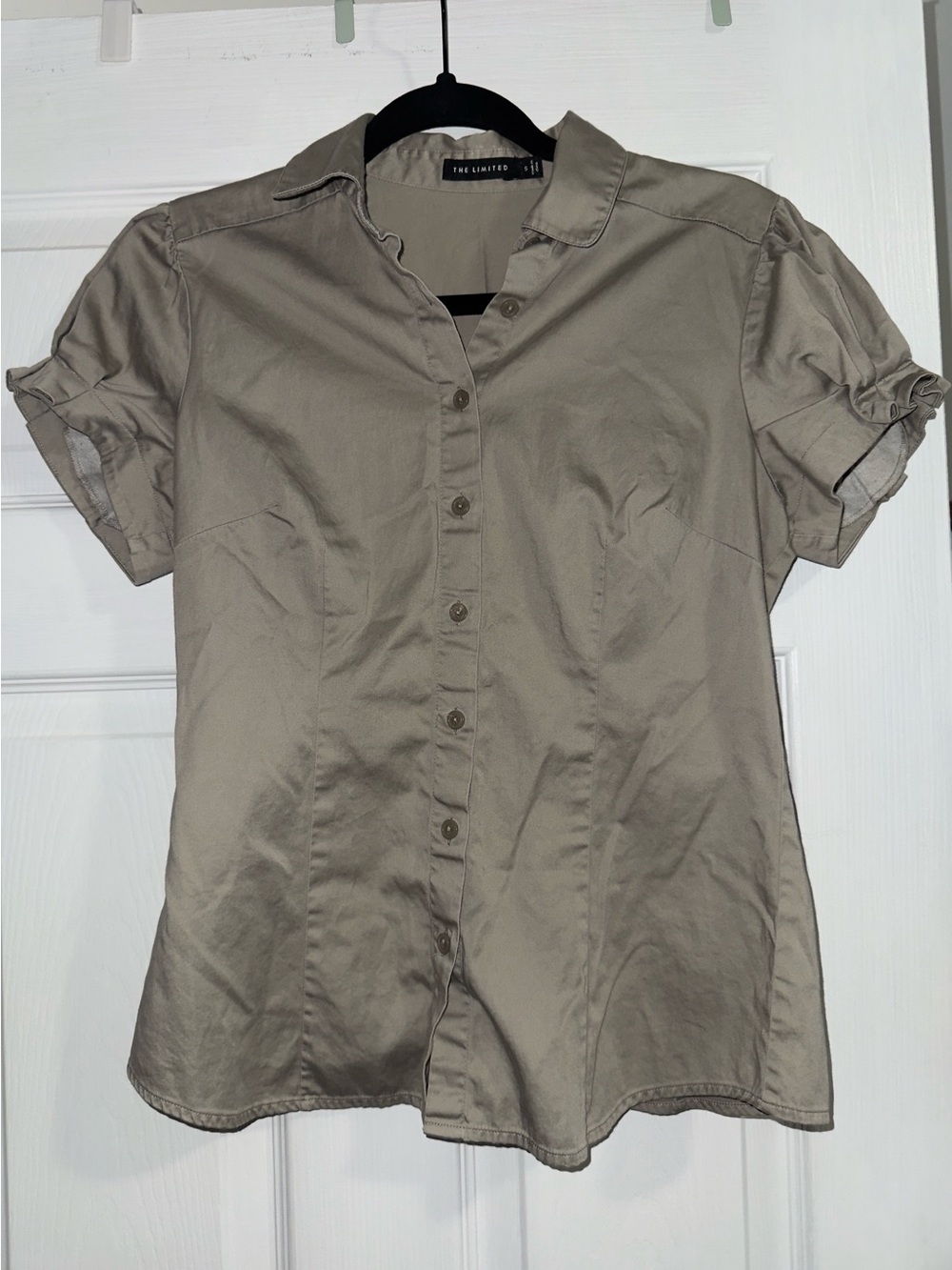 The Limited Gray Taupe Y2K Button-Up Collared Puff Sleeve Blouse Women’s Small